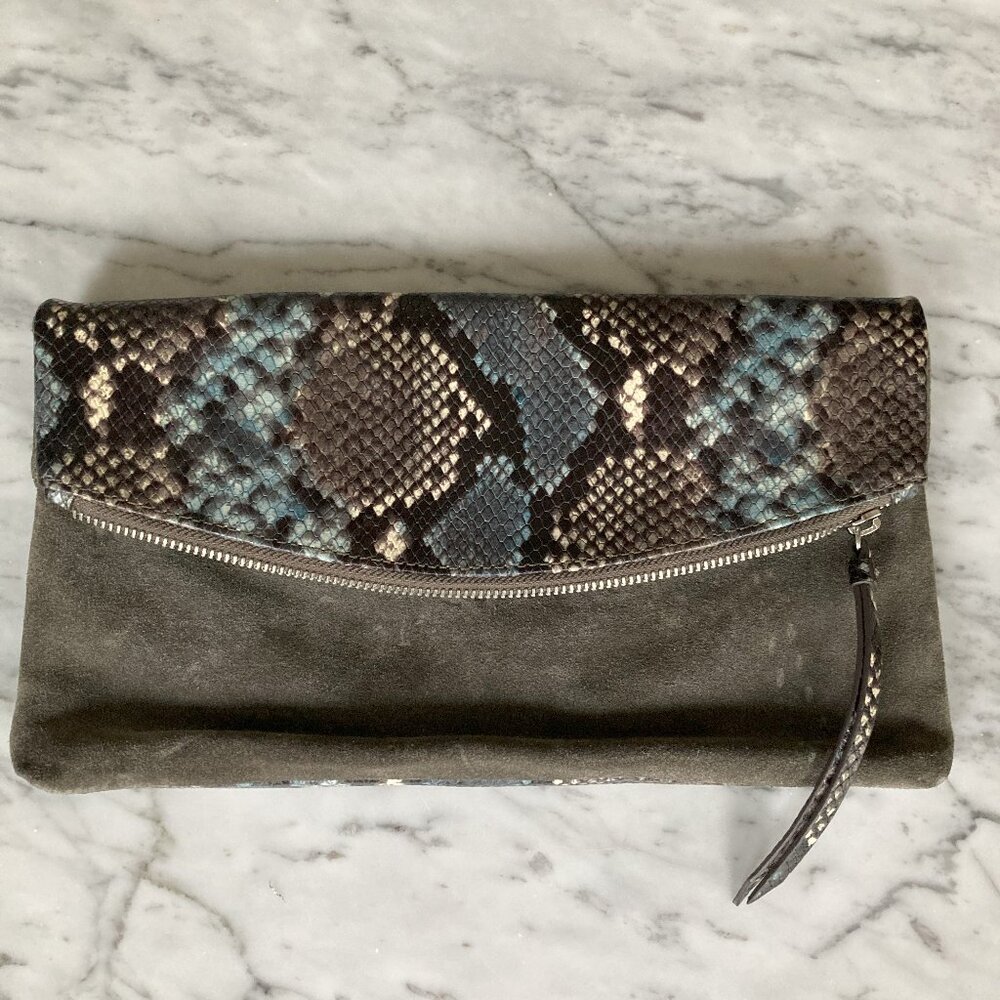 Snake print leather clutch (never used)